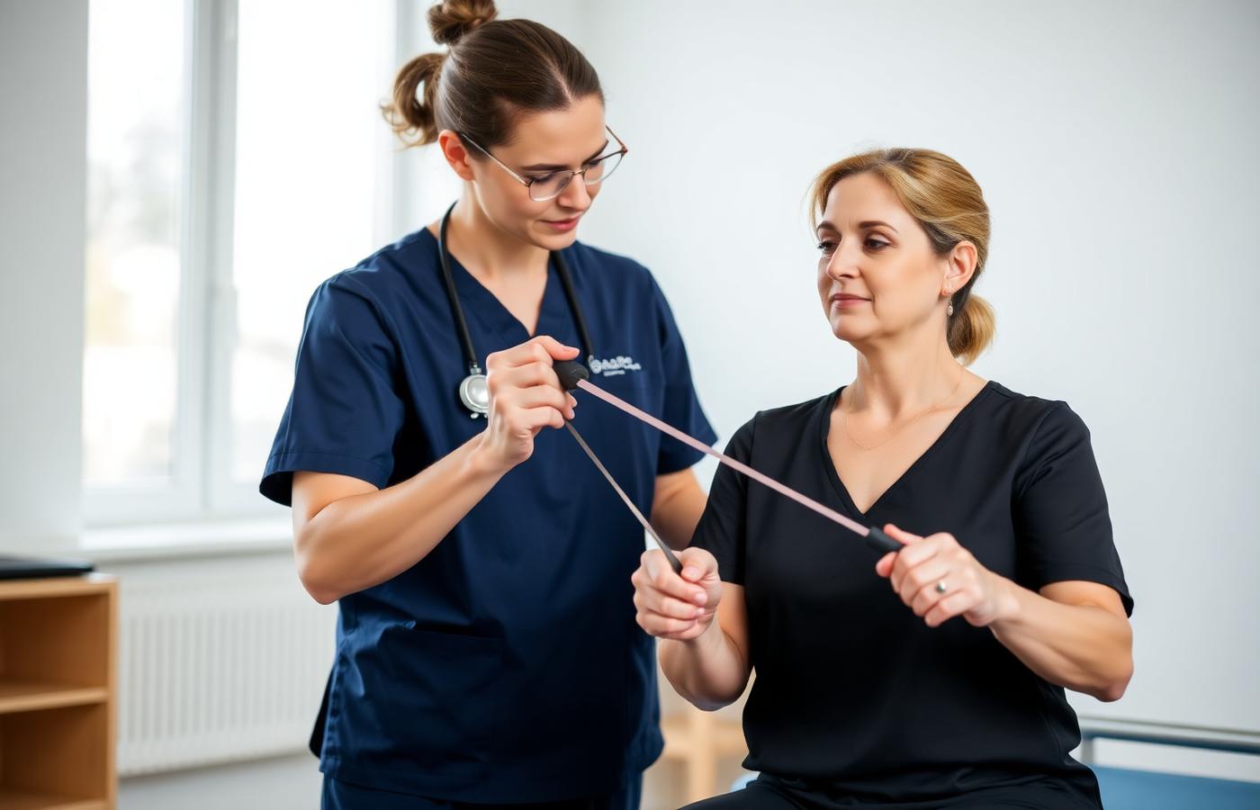 Fisioterapeuta atendiendo paciente